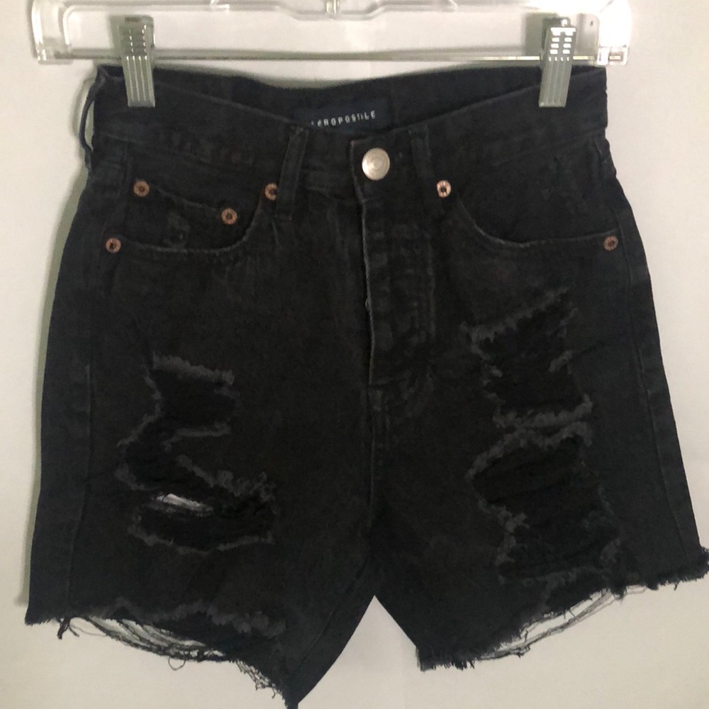 Black Distressed Denim Shorts